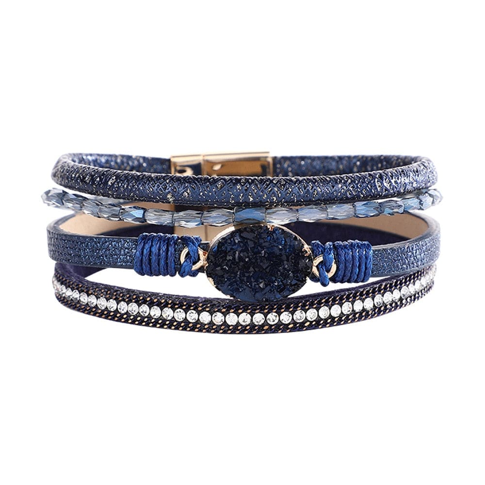 bracelet cuir et pierre femme Bleu