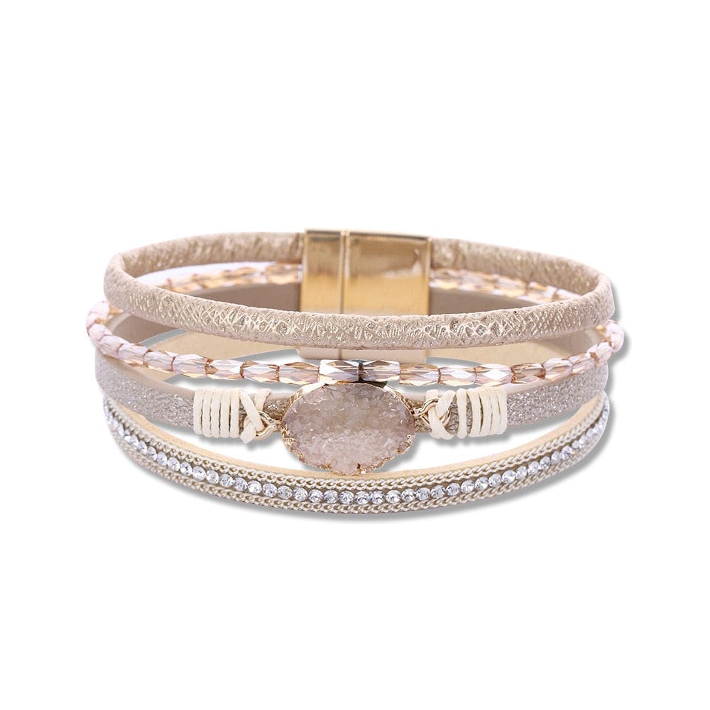 bracelet cuir et pierre femme Rose