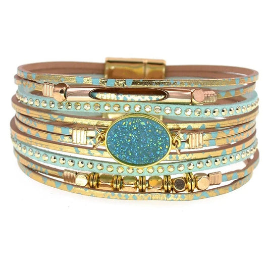 Bracelet Cuir Femme Multirang Turquoise / 17cm