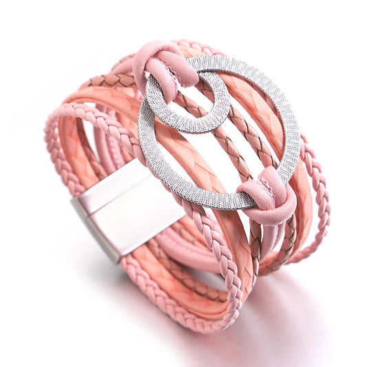 bracelet cuir tressé femme Rose