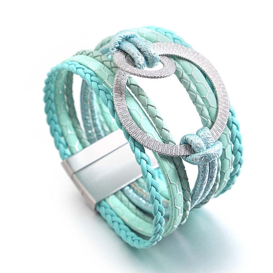 bracelet cuir tressé femme Turquoise