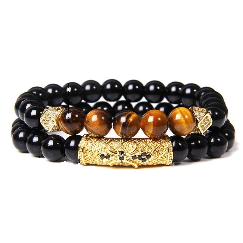 Bracelet homme oeil de tigre Or / 17cm