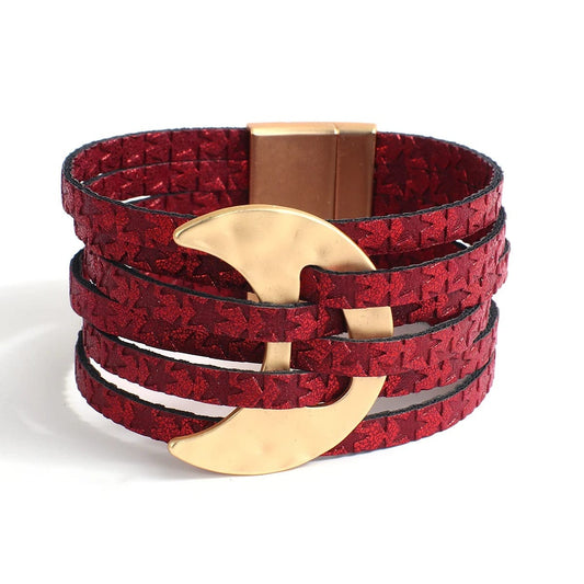 bracelet manchette cuir femme Rouge