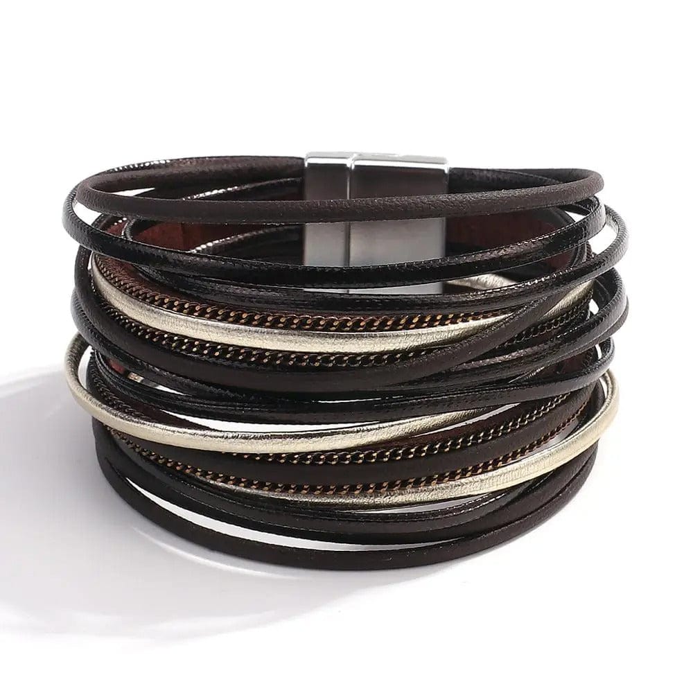 bracelet multirang cuir femme Noir