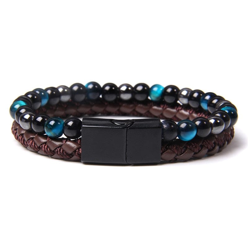 Bracelet oeil de tigre et obsidienne Azur / 17cm