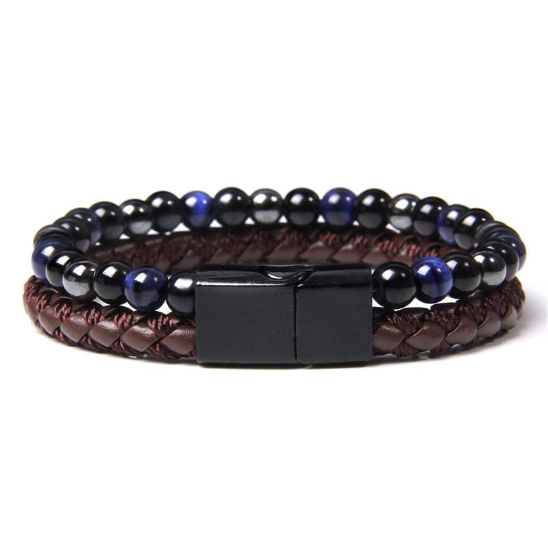 Bracelet oeil de tigre et obsidienne Bleu / 17cm