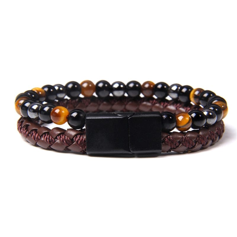 Bracelet oeil de tigre et obsidienne Brun / 17cm